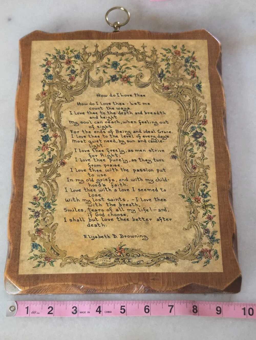 Framed Vintage Floral Poem Plaque - Cream & Brown